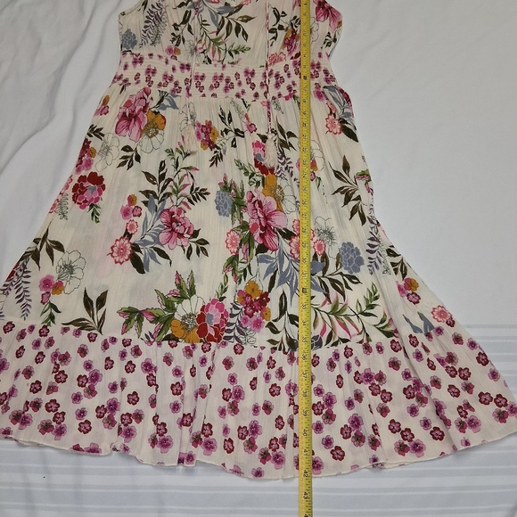 Bila Floral Midi Dress with Pink and Green Accents.summer Breeze Boho Sz L - Picture 6 of 16